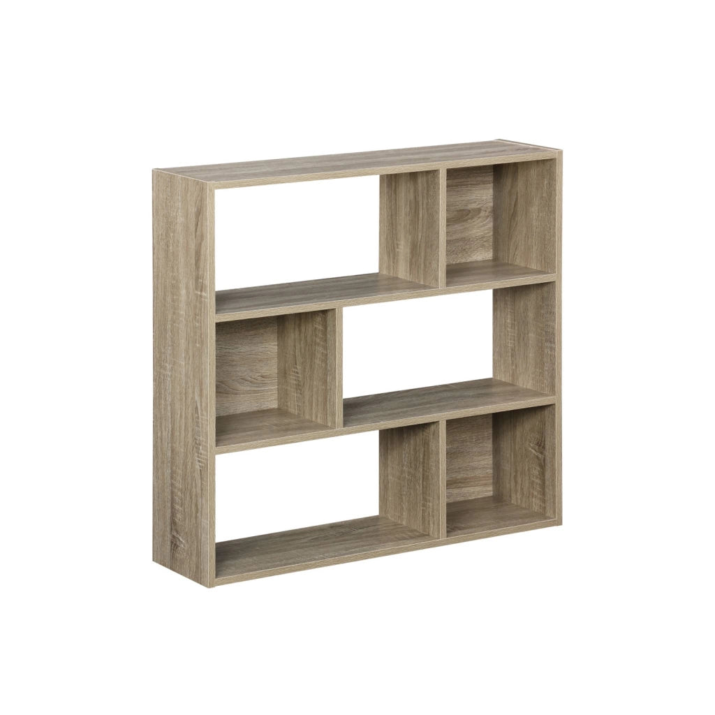 Libreria a 3 ripiani con 6 vani, marrone naturale