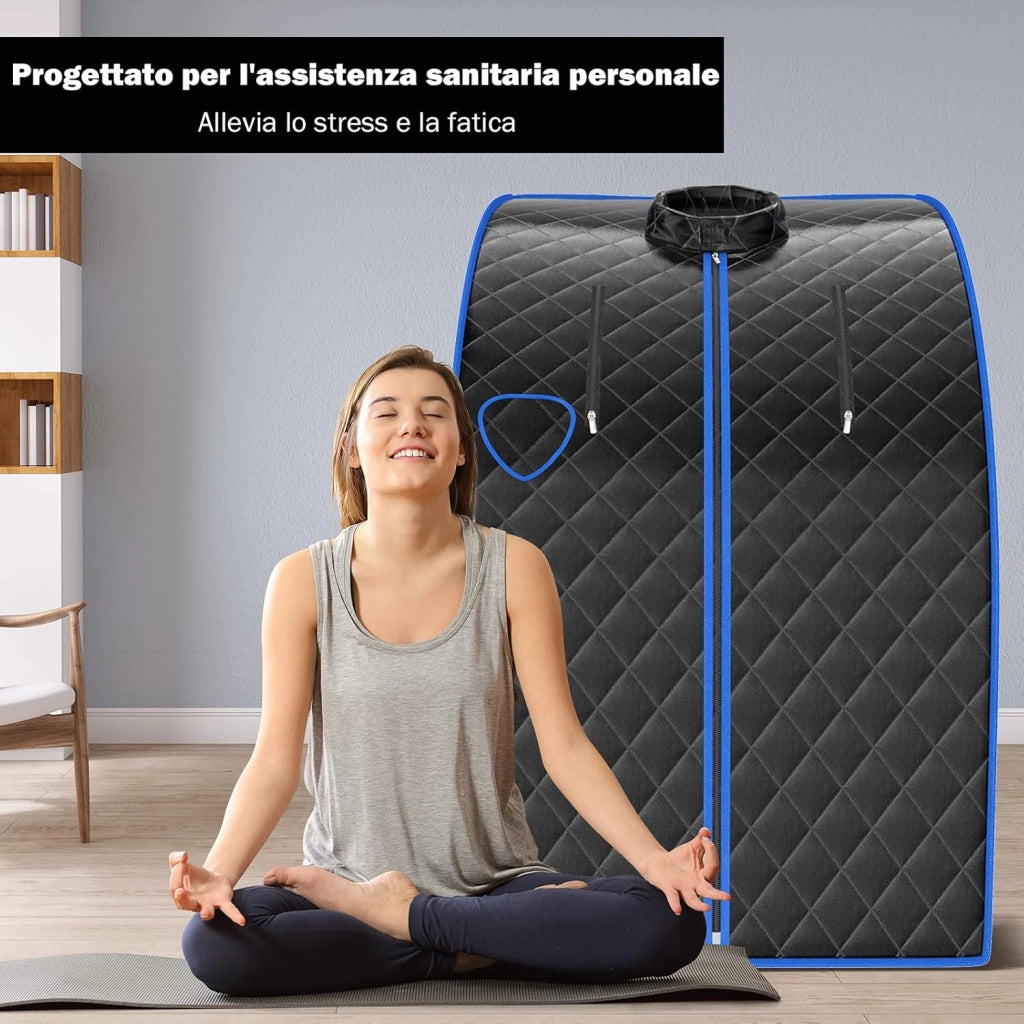 Cabina Sauna a Vapore, Sauna da Casa con Sedia, Telecomando, Timer e Temperatura Regolabili, con Funzione Atomizzazione e Coperchio di Vetro Temperato Antiscoppio (Nero)