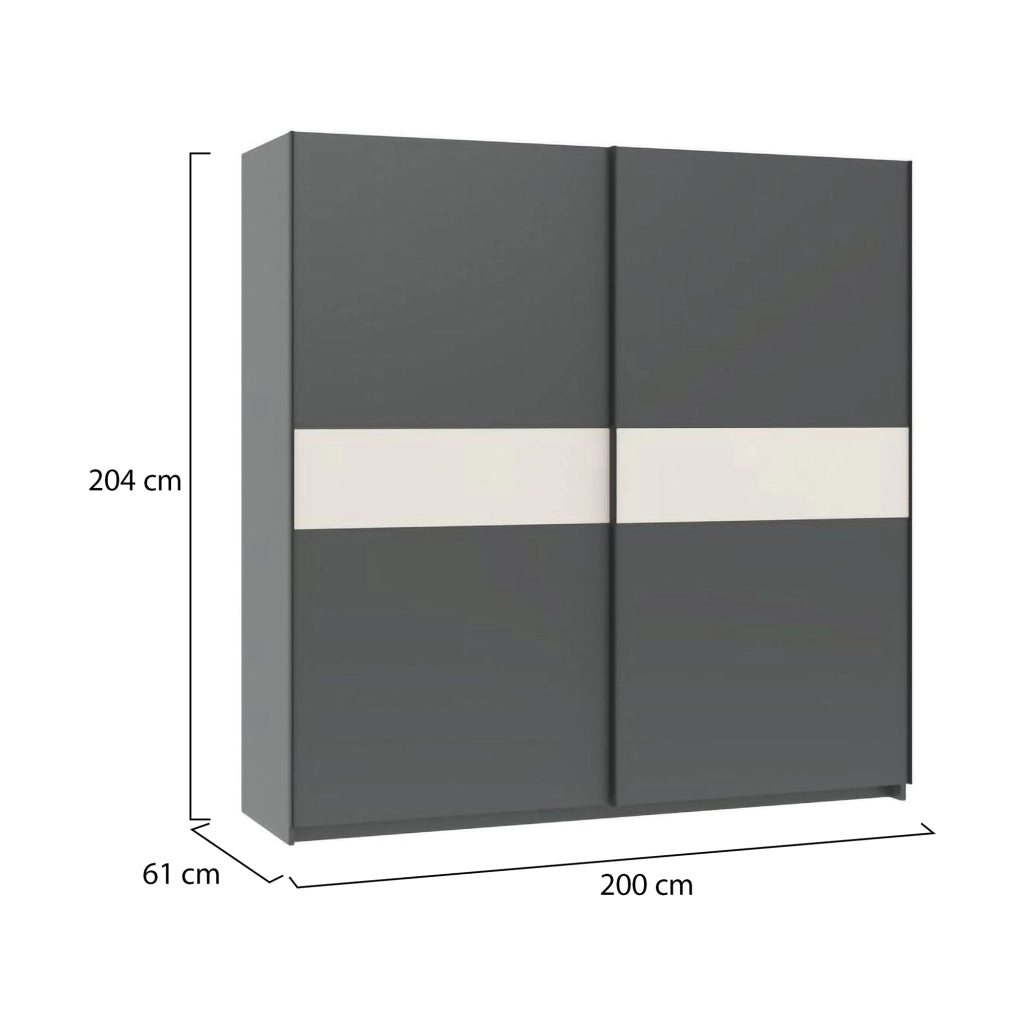 Armadio Camera da Letto Nalika, Guardaroba 2 Ante 2 Ripiani, 200x204h cm Nero Antracite