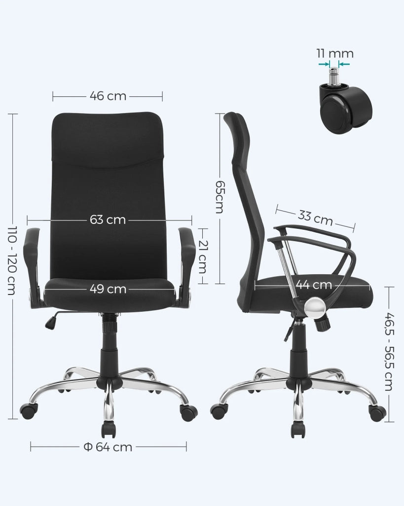 Sedia da ufficio sedia ergonomica seduta girevole imbottita rivestimento in tessuto altezza regolabile meccanismo di inclinazione capacità di carico 120 kg nero 12_0005875