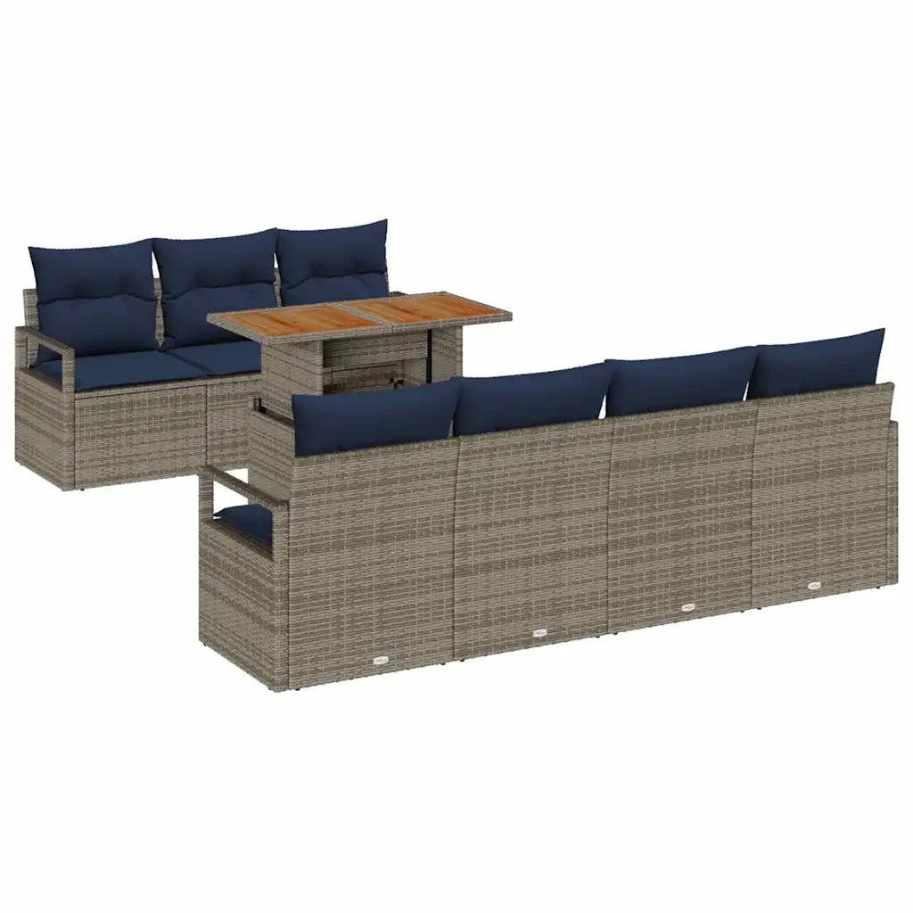 Set Divano da Giardino con cuscino 8 pcs Grigio e Blu