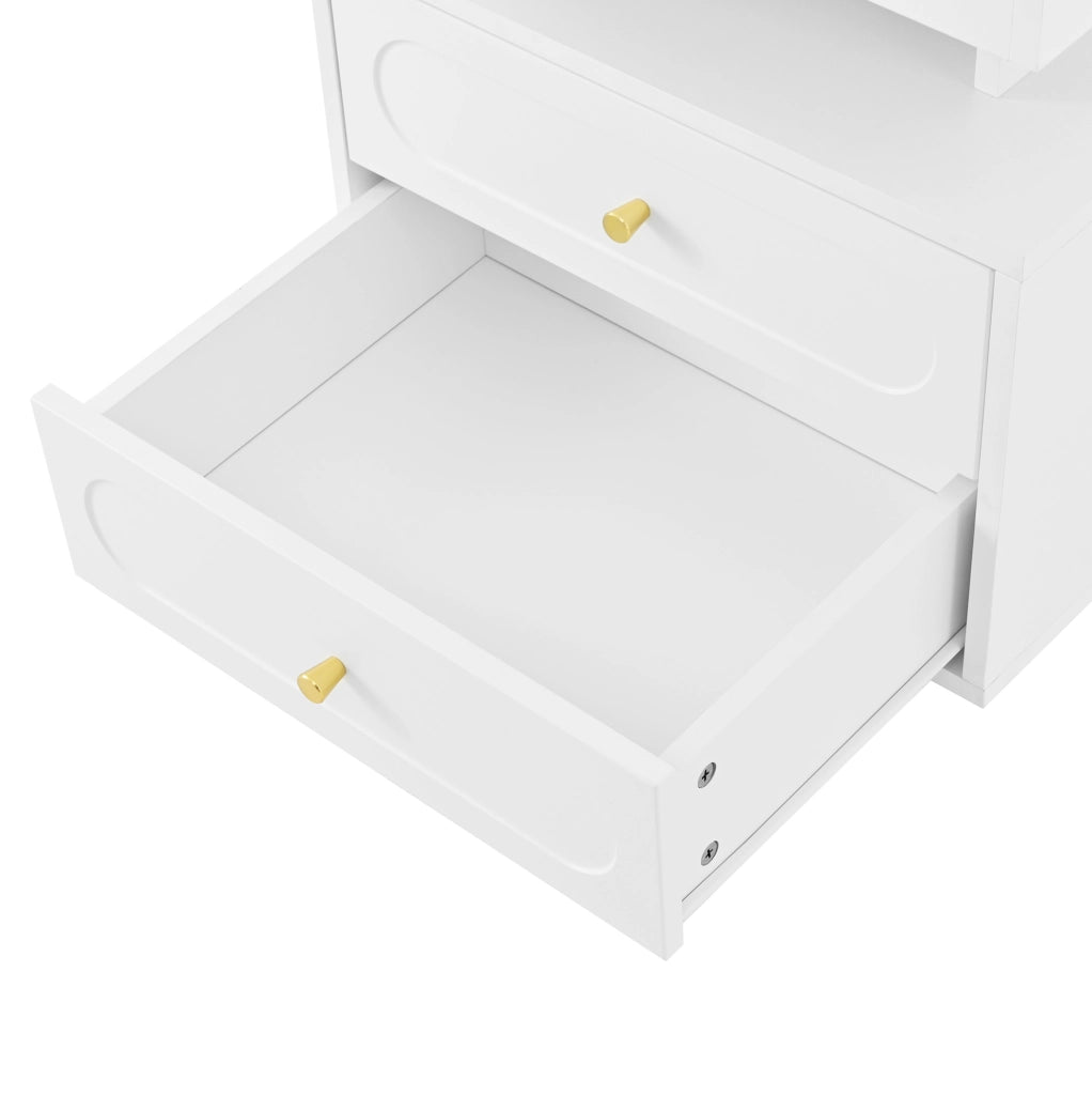 Comodino 50x40x60 cm con illuminazione LED a 3 colori; cassetto spazioso; truciolare bianco