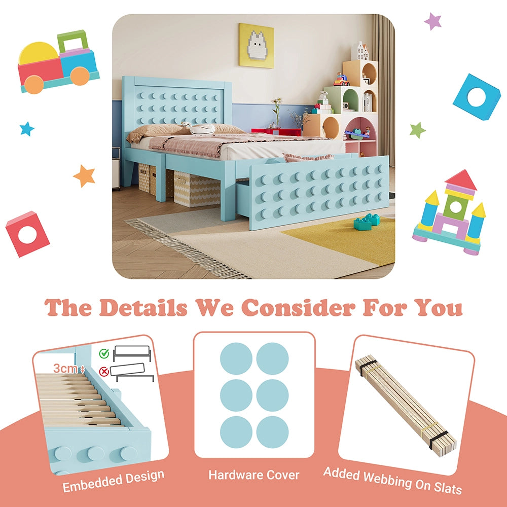 Letto bambino-Xylo-90x200 cm-design a blocchi, cassetti, contenitore, senza materasso