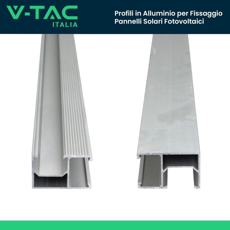 Profili in Alluminio Argento per Fissaggio Pannelli Solari Fotovoltaici Lunghezza 2m (Confezione 4 Pezzi) SKU-11538