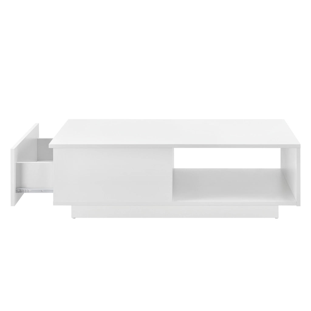 Tavolino da Caffè Biskra con Cassetto e Scomparto Aperto 95 x 55 x 31 cm - Bianco Lucido [en.casa]