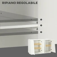 Mobiletto Multiuso in Truciolato Bianco a 5 Livelli con Ripiano Regolabile su 3 Livelli, 150x40x88 cm