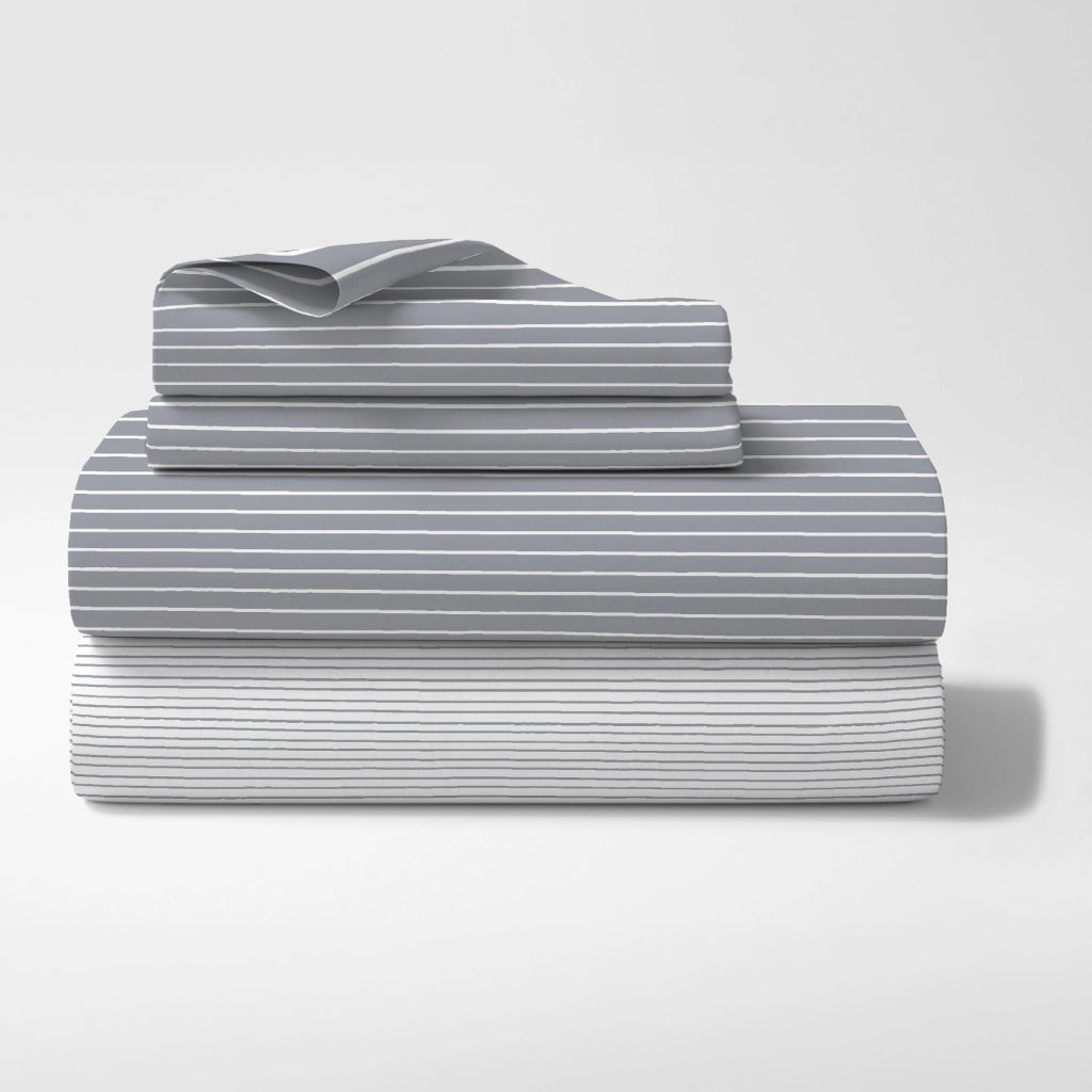 Completo Lenzuola Matrimoniale In Cotone Lenzuolo Sotto Sopra 2 Federe Certificato Oekotex Parure Letto Disegni Moderni Biancheria Di Alta Qualità Stripe Grigio
