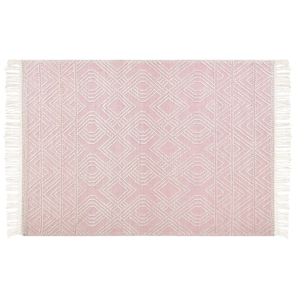 Tappeto in lana rosa pastello bianco 160 x 230 cm con motivo geometrico nappe soggiorno camera da letto