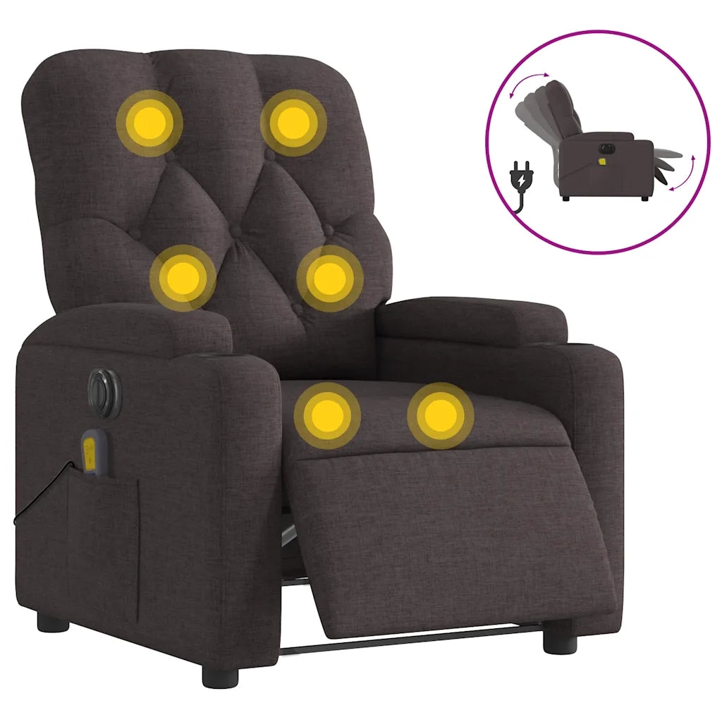 Divano Sedia-Poltrona Massaggio Reclinabile Elettrica Marrone Scuro Tessuto 724955