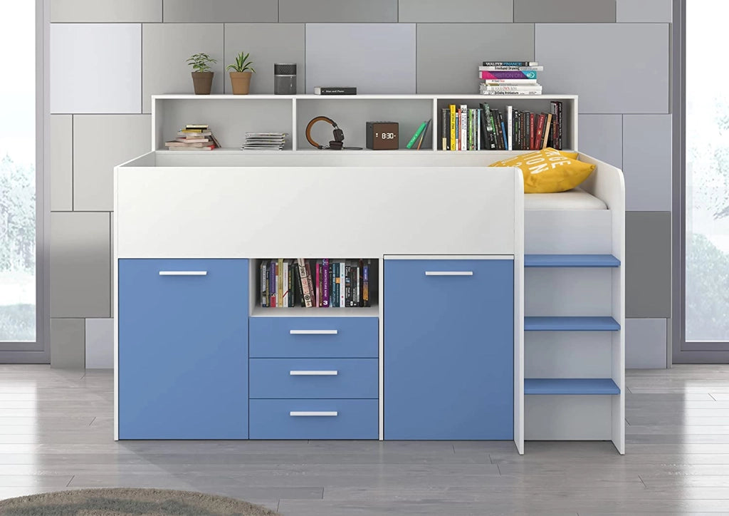 LETTO ARMADIO CASSETTIERE  BAMBINI NEO cm206x120x138h BIANCO BLU