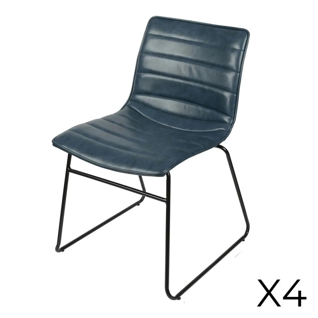 Set di 4 sedie in PU effetto pelle blu denim collezione NETS stile industriale