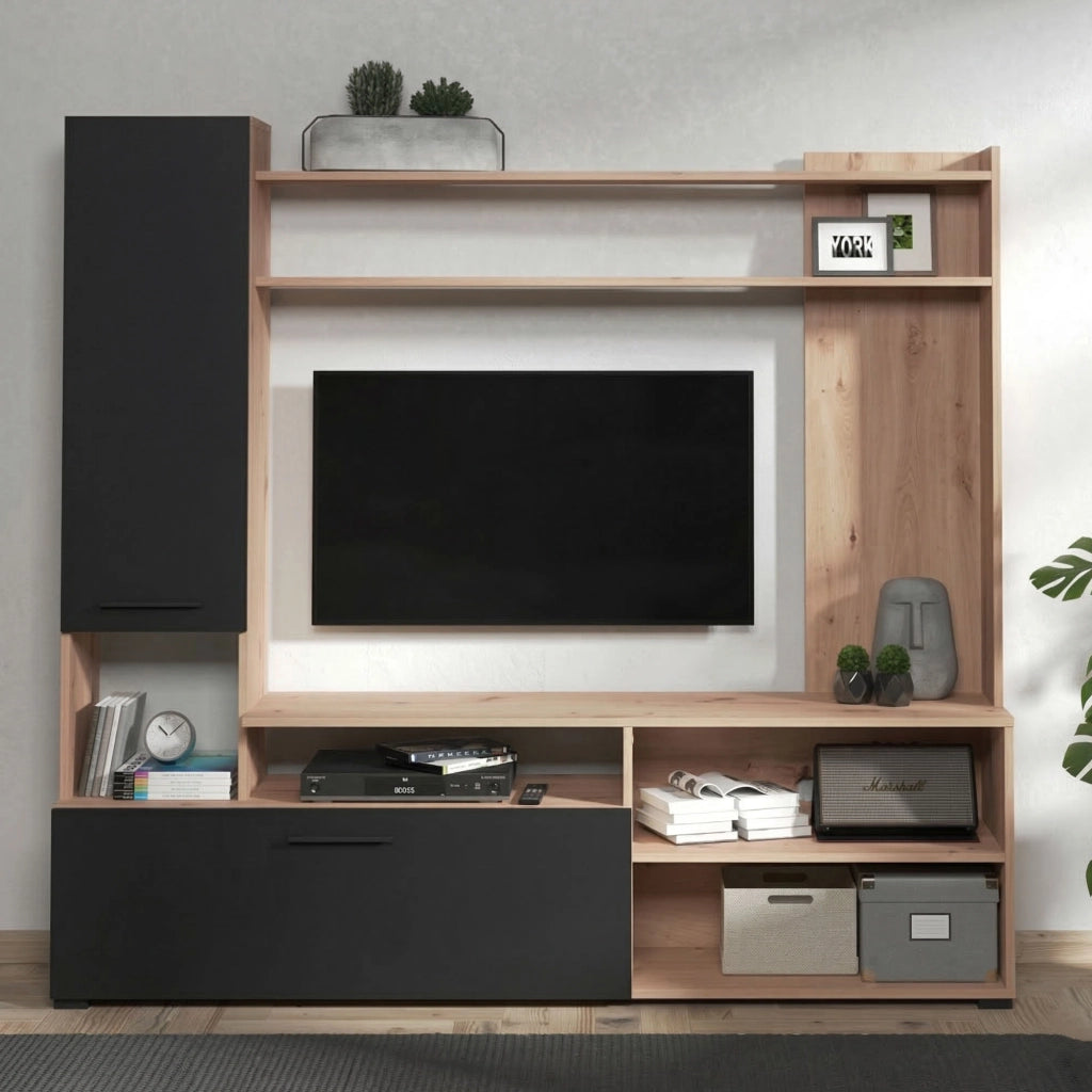 Mobile Soggiorno Chieve, Parete Attrezzata 8 Ripiani, 168.5x35x157h cm Nero