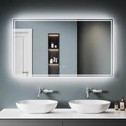 Specchio da bagno con illuminazione a LED, Bluetooth 5.0 e visualizzazione dell'orario - 120x70 cm, specchio ad asciugamano anti-condensato