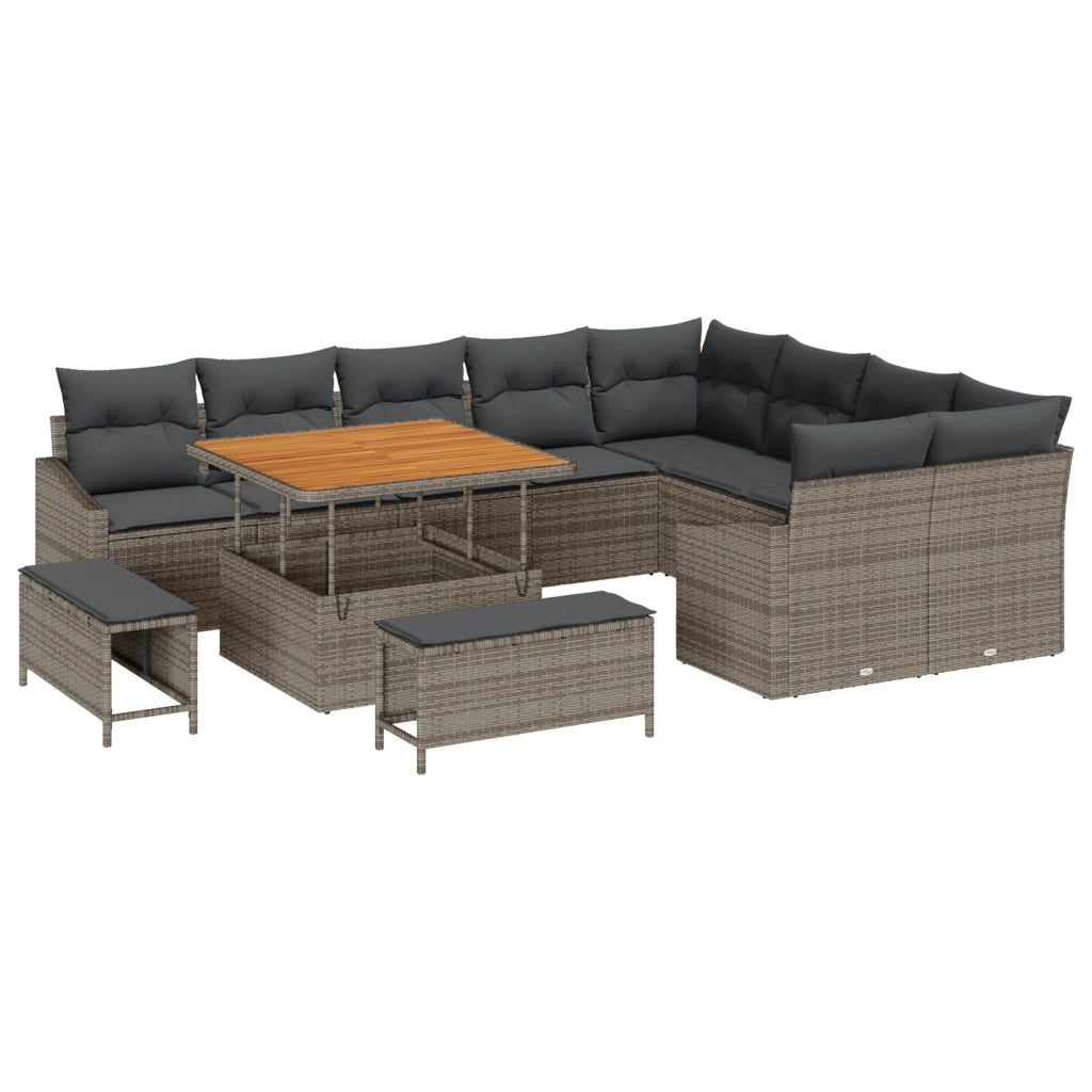 Set Divano Giardino con Cuscini 12 Pezzi Grigio Polyrattan Acacia