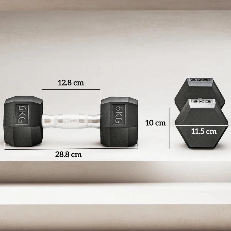 SET DI 2 MANUBRI DA 6 KG ESAGONALI CON PRESA ANTISCIVOLO E RIVESTIMENTO IN GOMMA, NERO