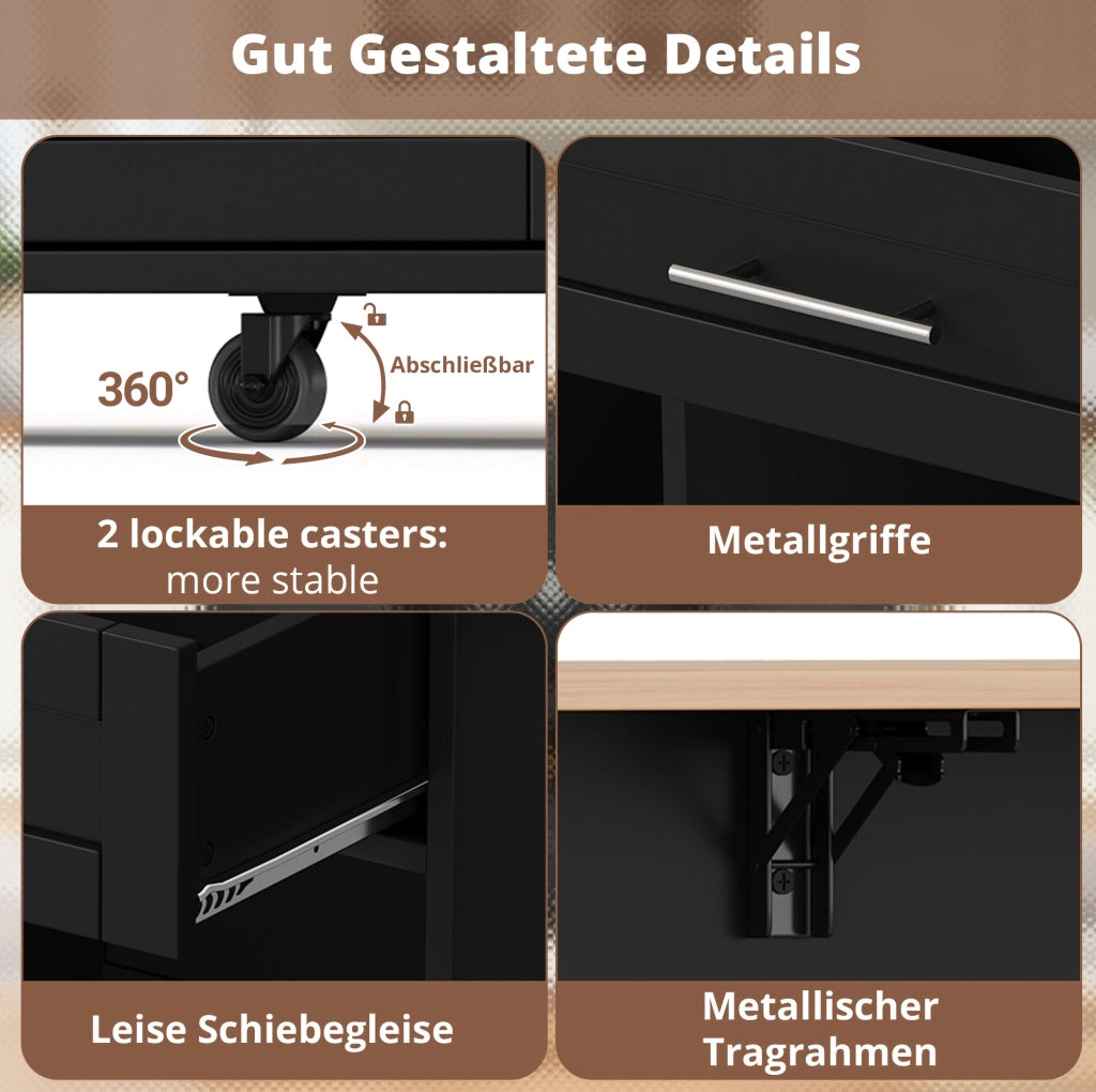 Carrello cucina con piano pieghevole e portabottiglie