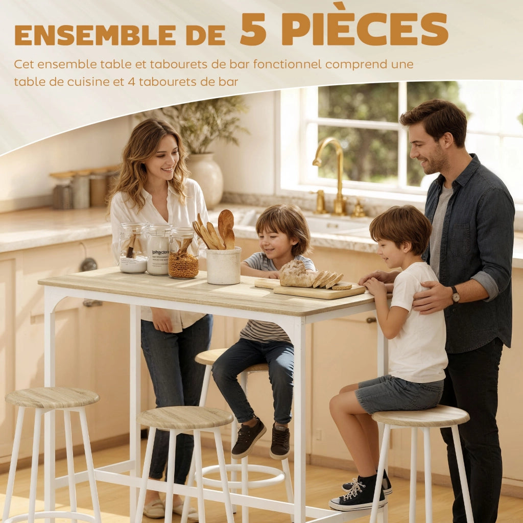 Tavolo da pranzo allungabile con 4 sgabelli ¨C zephmum ¨C struttura metallo effetto legno