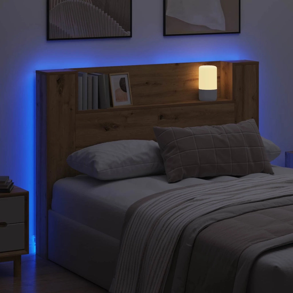 Testiera | Testata con Mobile e LED Rovere Artigianale Legno multistrato