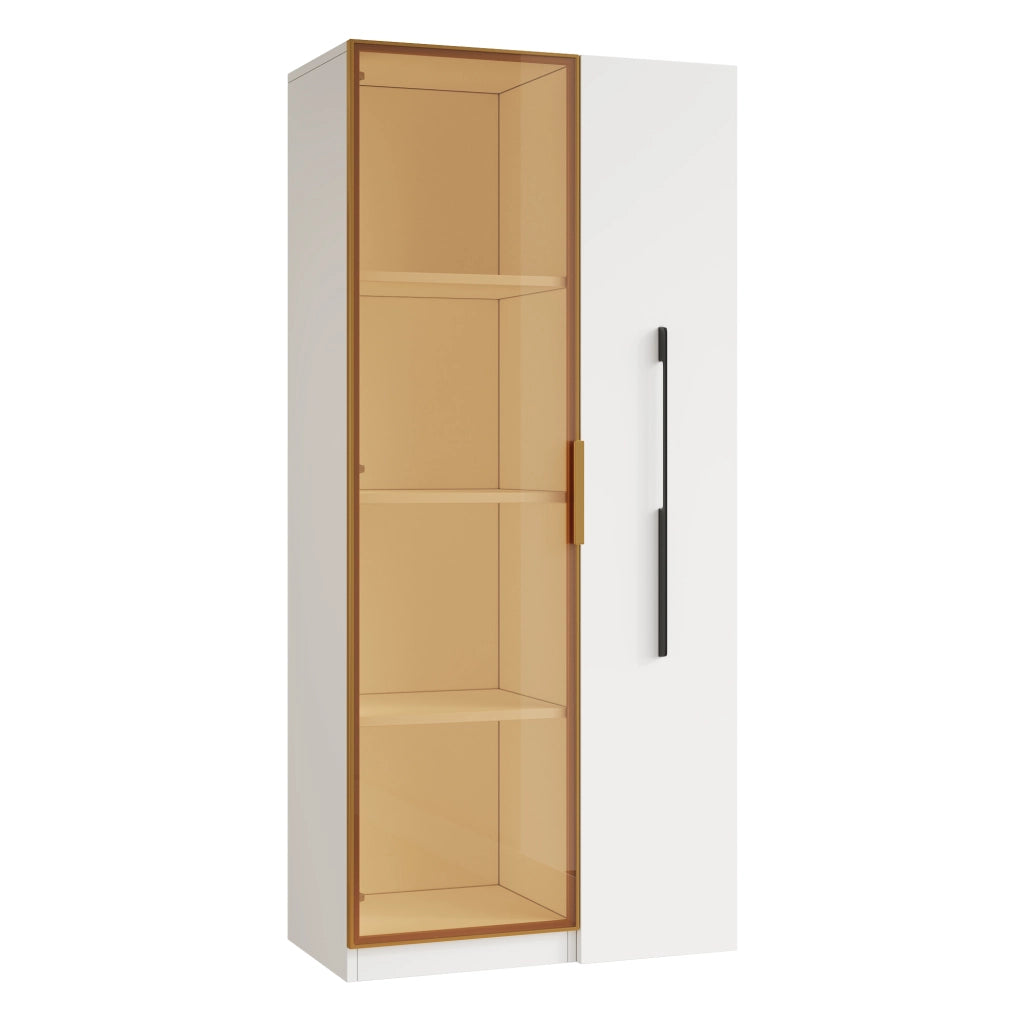 Vetrina con LED integrato e modulo laterale estraibile 70x40x160 cm in MDF bianco