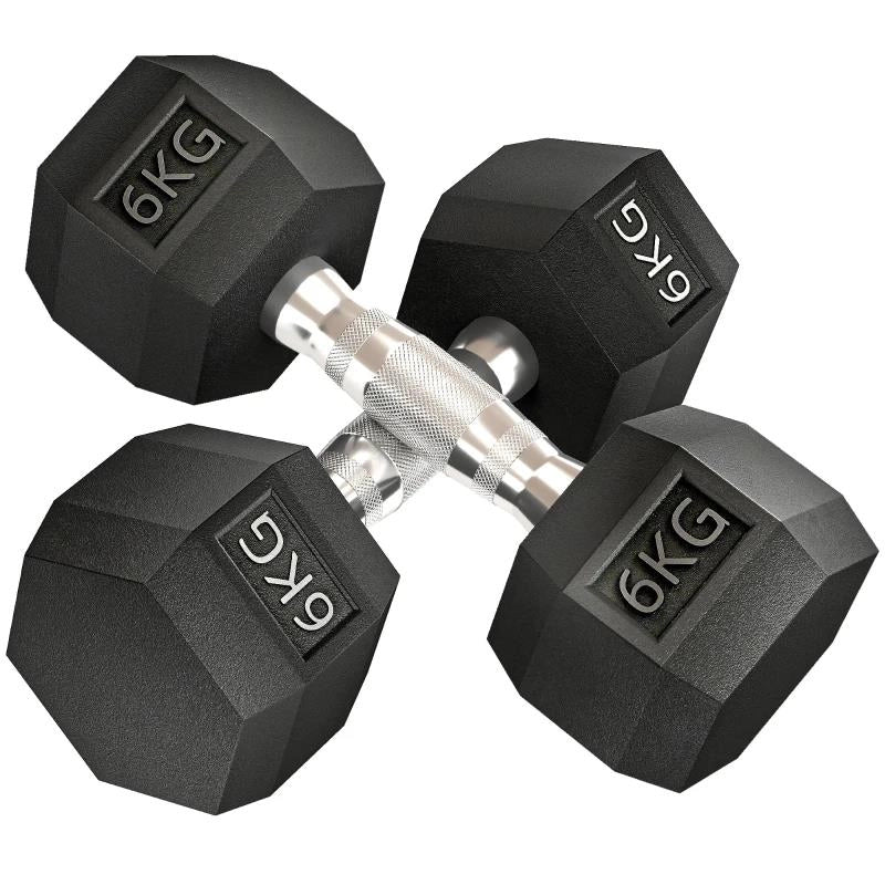 SET DI 2 MANUBRI DA 6 KG ESAGONALI CON PRESA ANTISCIVOLO E RIVESTIMENTO IN GOMMA, NERO