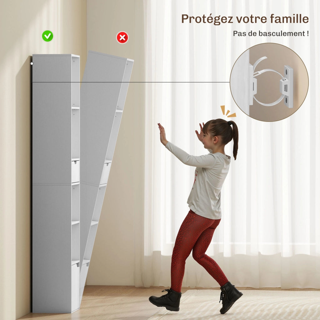 Libreria con cassetto e scomparti aperti ¨C zephmum ¨C bianco 30x24x158 cm