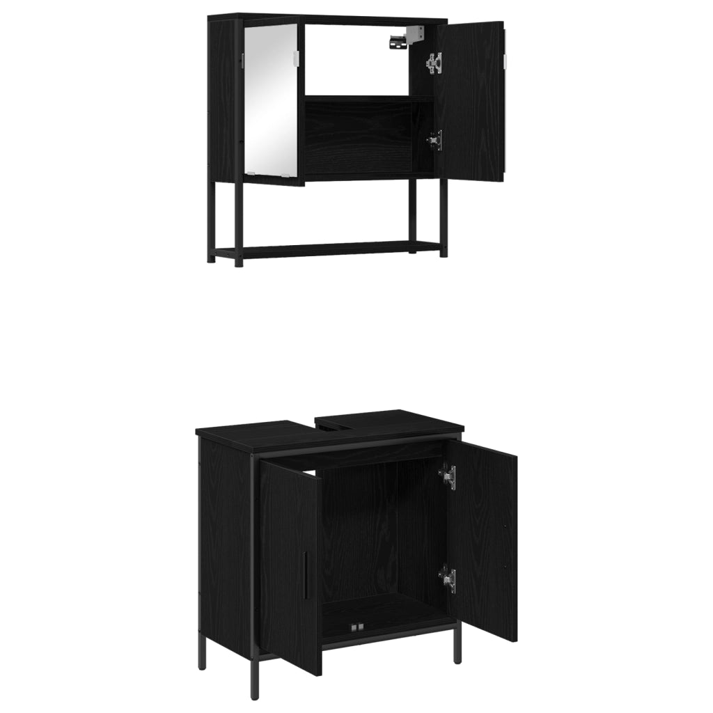 Set di Mobili per Bagno 2 Pezzi in Legno Ingegnerizzato Nero Rovere