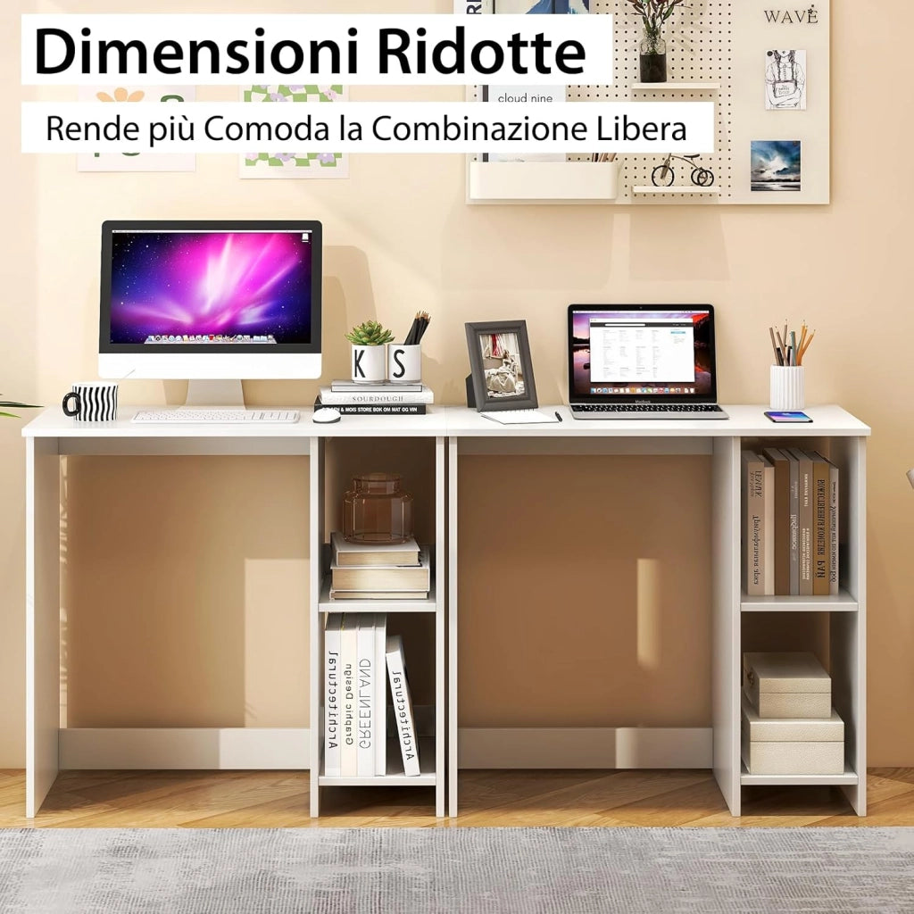 Scrivania per Computer in Legno con 2 Ripiani per Ambienti Piccoli, Scrivania Moderna e Salvaspazio da Casa e Ufficio, 80 x 40 x 74 cm (Bianco)