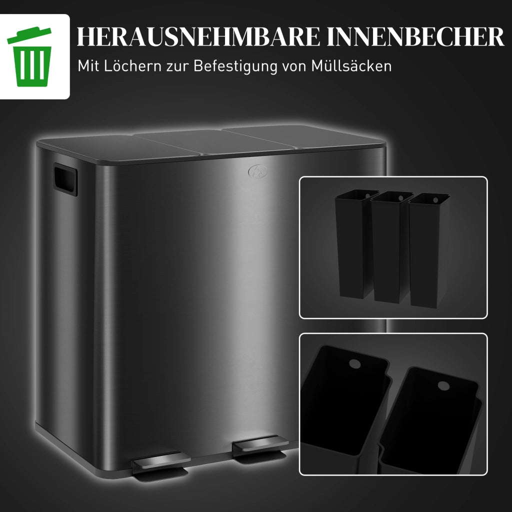 Cestino per Rifiuti con 3 Scomparti 20L ¨C Zephmum ¨C Nero