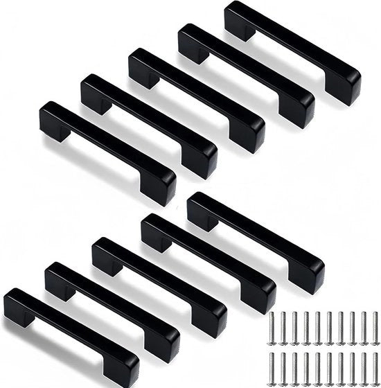 Maniglie per cassetti da cucina 96mm Nero - Set da 10 maniglie quadrata per armadi bagno e cucina (Incluso 20 viti).