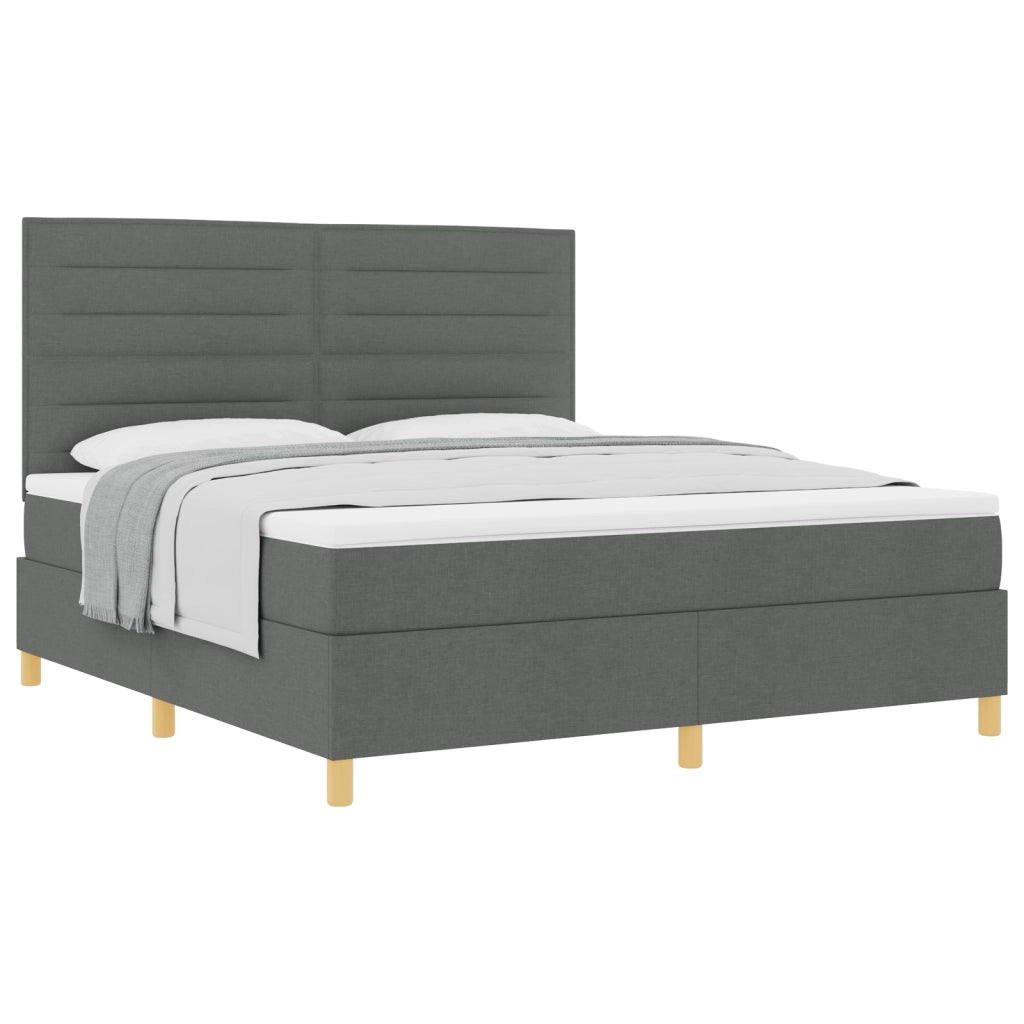 Letto Box Spring con Materasso Grigio Scuro Super King in Tessuto