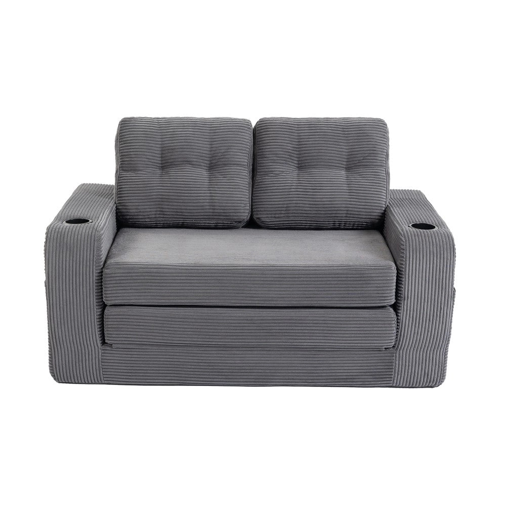 Divano 2 Posti in Tessuto a Coste con Cuscini Trapuntati e Tasche Laterali ¨C MINIMAL ¨C Grigio