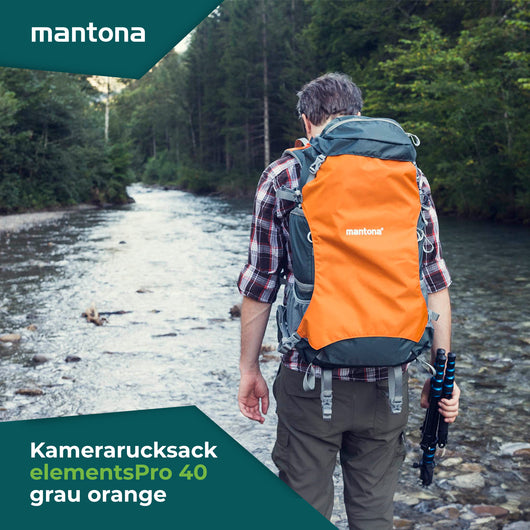 Mantona elementsPro 40 Zaino per fotocamera - Zaino professionale per fotocamera da esterno, ampio spazio per fotocamera e accessori, laptop fino a 14 pollici, inclusa copertura antipioggia