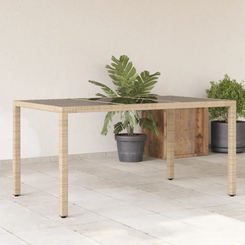 Tavolo da Giardino Piano in Vetro Beige 150x90x75 cm Polyrattancod mxl 90073