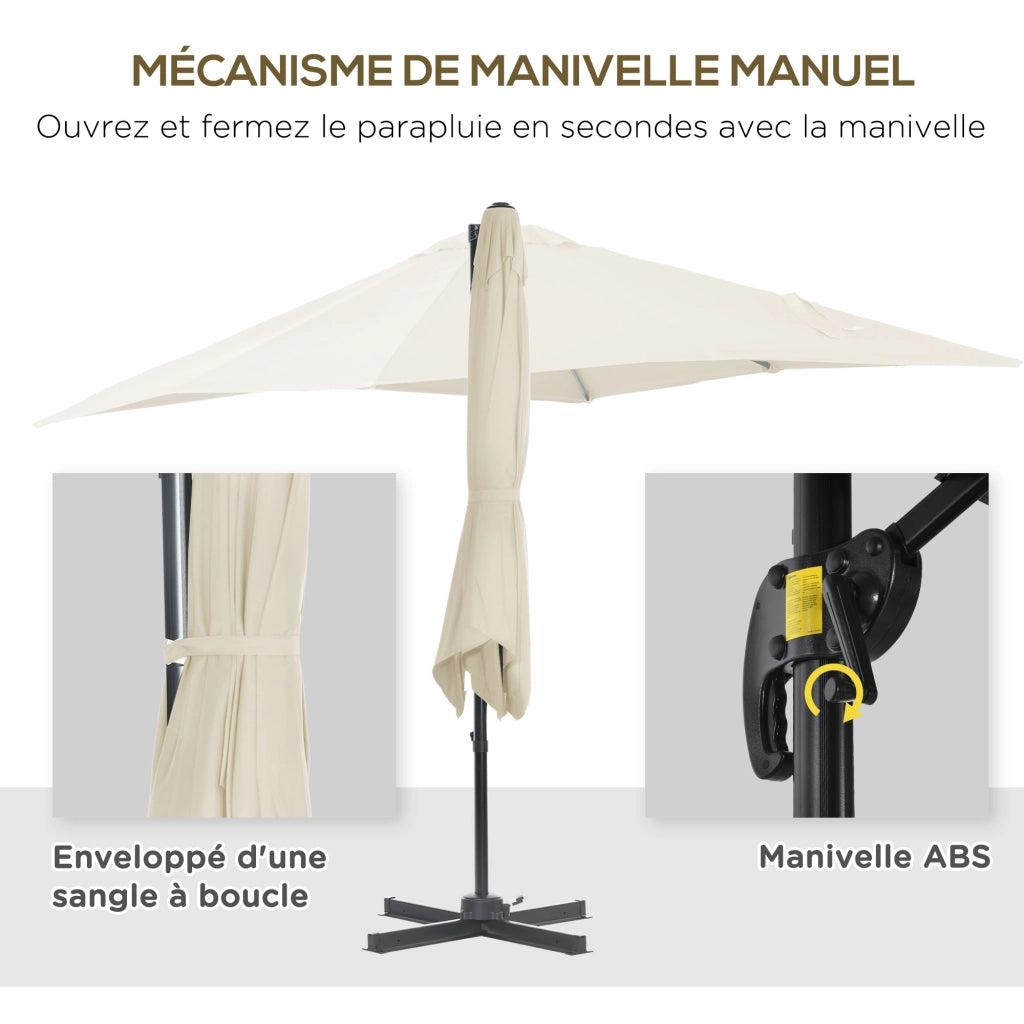 Ombrellone Quadrato Inclinabile con Manovella ¨C Minimal ¨C Acciaio Poliestere Crema 250x250 cm
