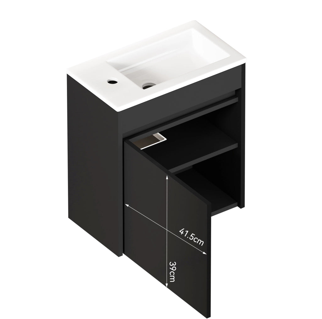 Mobile bagno nero compatto 46 cm con porta soft-close per chiusura silenziosa