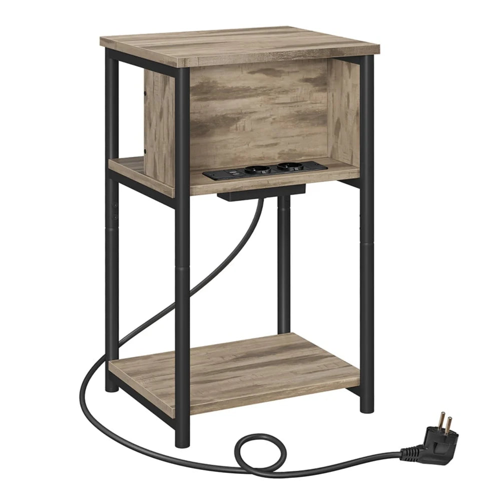Tavolino/comodino piccolo con ciabatta sottile 2 prese CA 2 porte USB 30 x 34 x 58 cm per soggiorno/camera da letto marrone 12_0007537