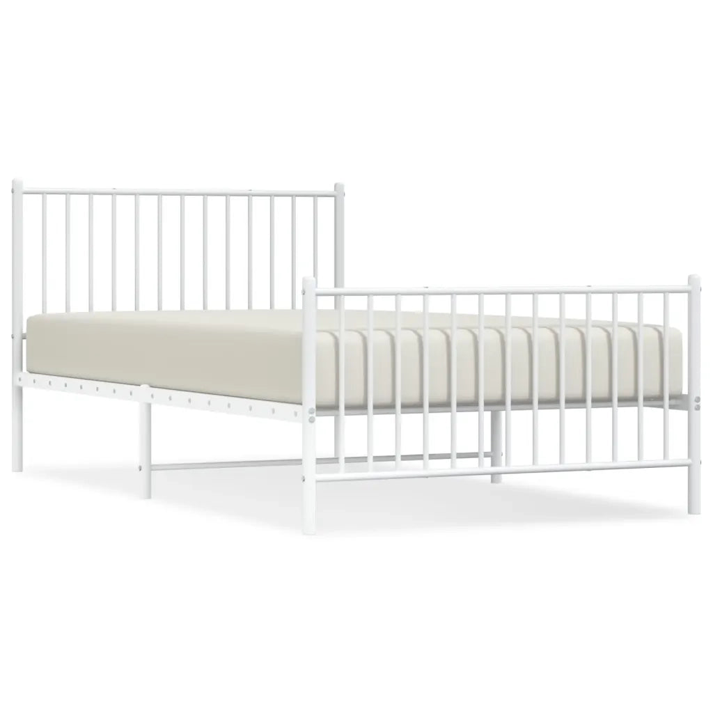 Letto singolo | Letto per adulti | Giroletto con Testiera e Pediera Metallo Bianco 107x203 cm