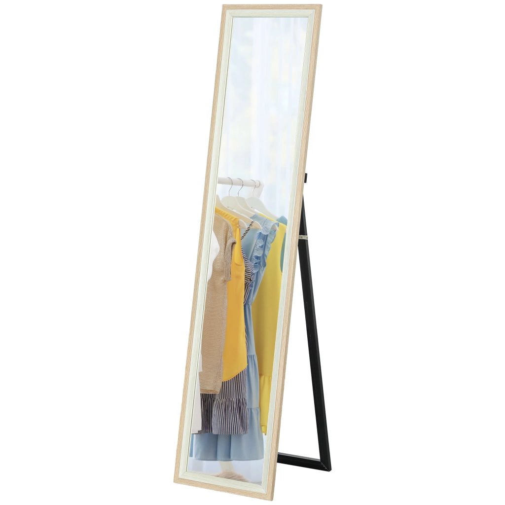 Specchio da Terra 157x37 cm ¨C Xylo ¨C Bianco e Naturale con Cornice MDF