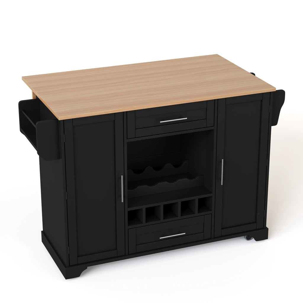 Isola da Cucina Mobile 138x45/70x92 cm Nera con Piano Ribaltabile; Portabottiglie; Portabicchieri e 5 Ruote