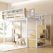 Letto a soppalco 140 × 200 cm con scala di sicurezza e ripiano regolabile in metallo e MDF