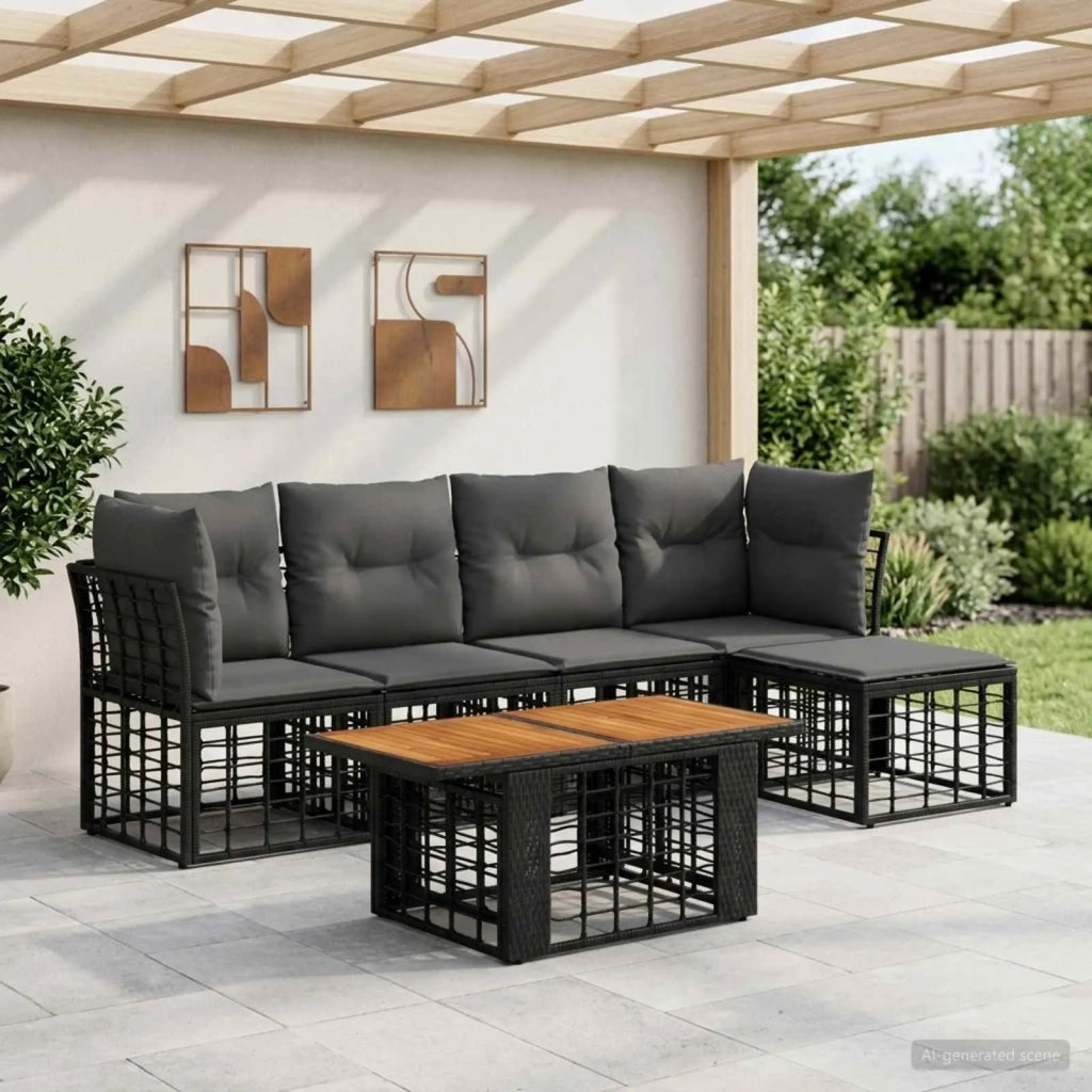 Set Divano da Giardino 6 pz Nero e Grigio scuro polyrattan 3437859