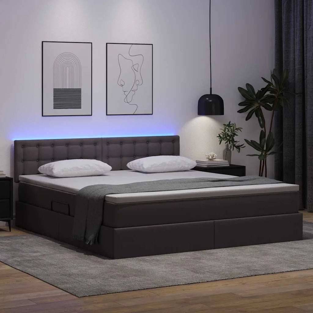 Letto con contenitore e LED Grigio 180 x 200 cm Pelle Sintetica 3371043