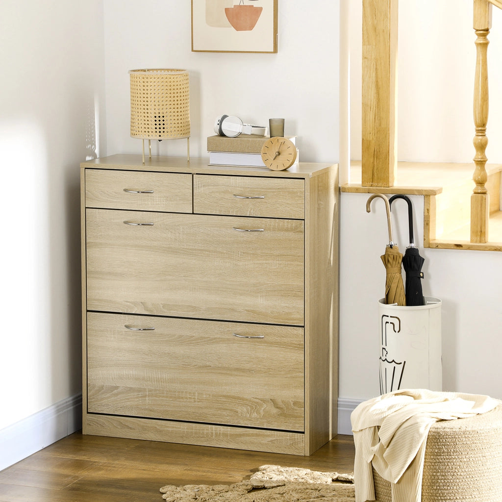 Scarpiera con Cassetti e Ante ¨C Zephmum ¨C Legno Naturale 80x30x91.5 cm