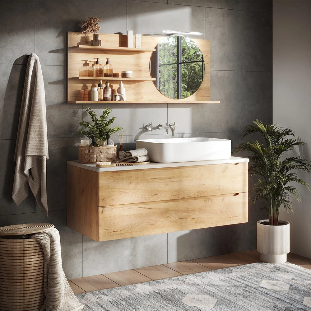 Vicco Specchio con mensola Rovere 120 x 50 cm con 3 scomparti aperti