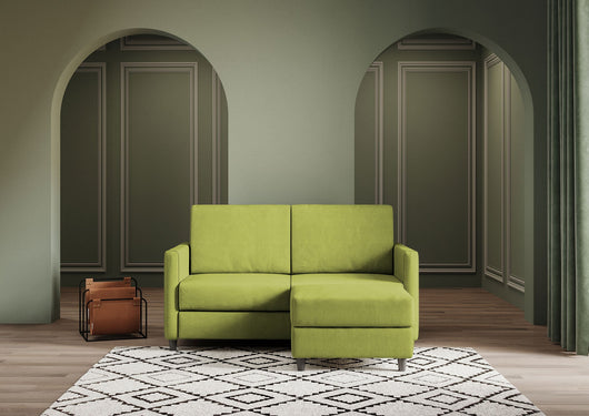 Divano 2 Posti con Pouf 138x155x85 cm Karay in Tessuto Verde