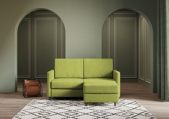 Divano 2 Posti con Pouf 138x155x85 cm Karay in Tessuto Verde