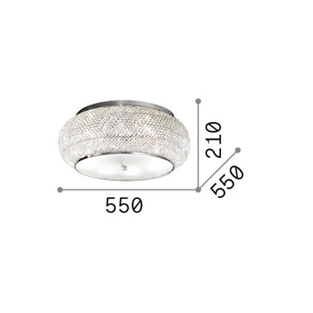 Plafoniera Contemporanea Pasha' Metallo-Cristallo Cromo 10 Luci E14
