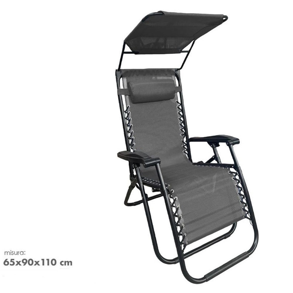 Trade Shop - Sedia Sdraio Con Parasole In Textilene Reclinabile Pieghevole Con Poggiatesta 483015 - Grigio