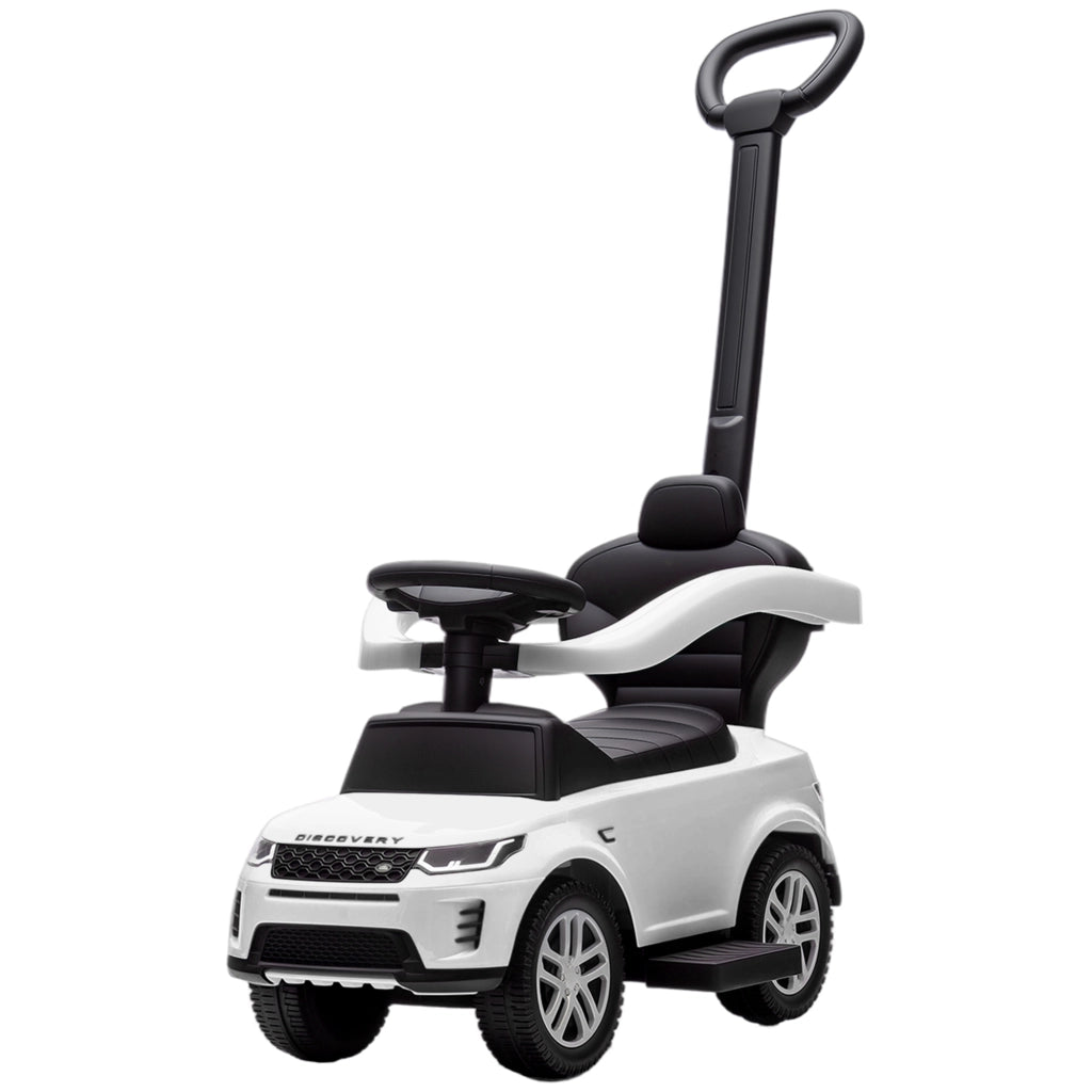 Macchina Cavalcabile Land Rover ¨C Xylo ¨C con Maniglia e Barriera, PP e Acciaio, Bianco