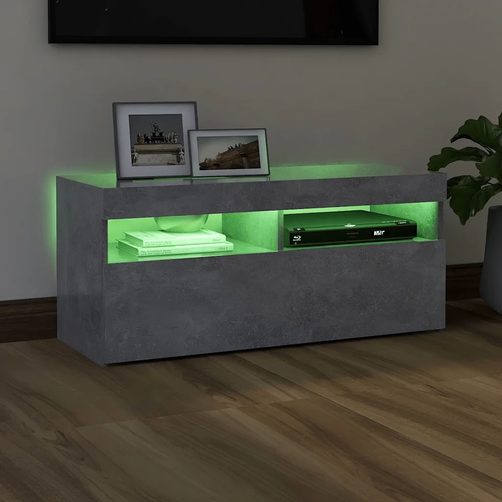Mobile Porta TV con Luci LED Grigio Cemento 90x35x40 cm 804386